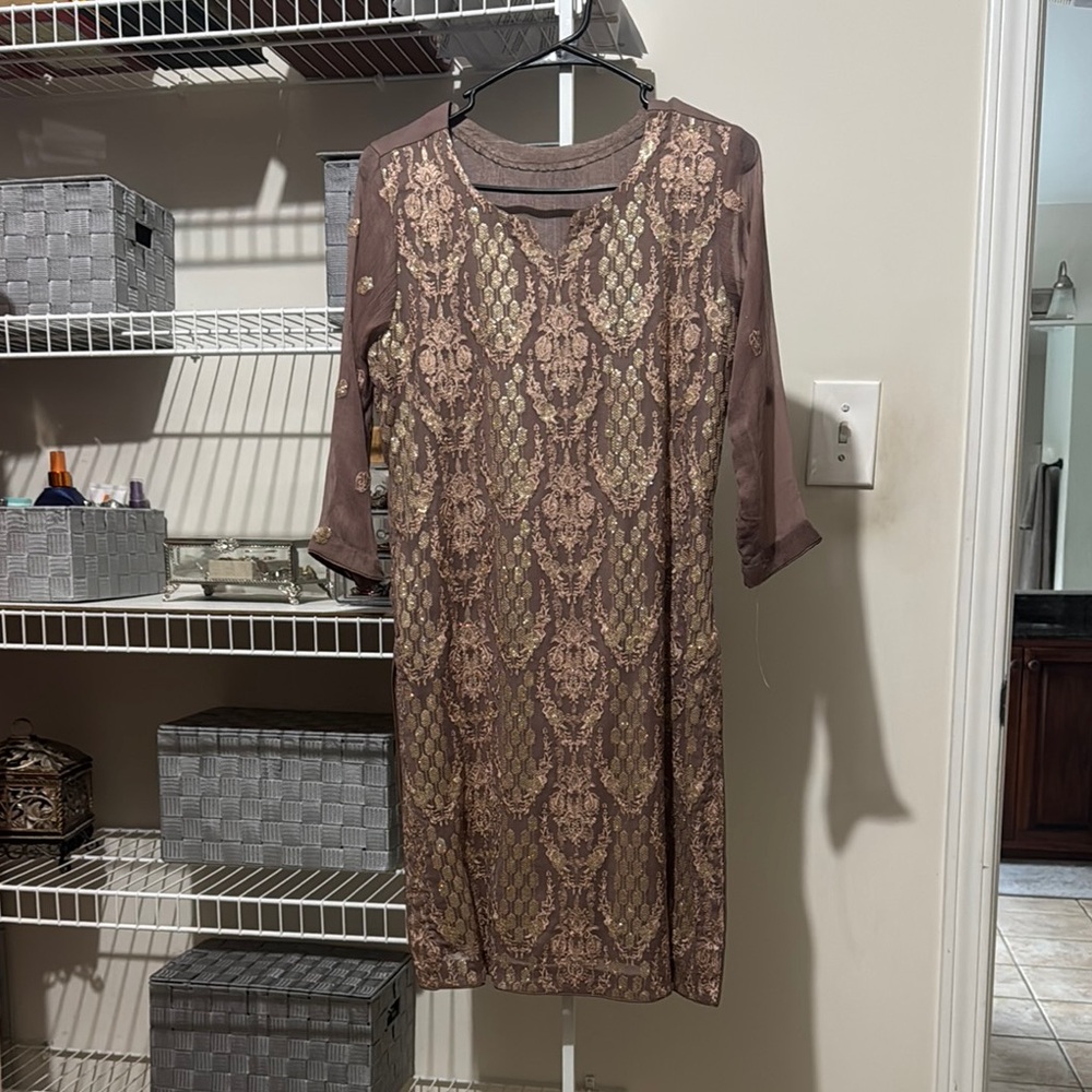 Elegant Brown and Cream Dress